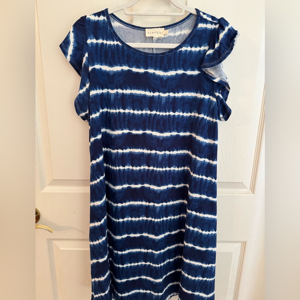 Blue and white tie dye style cotton dress size L